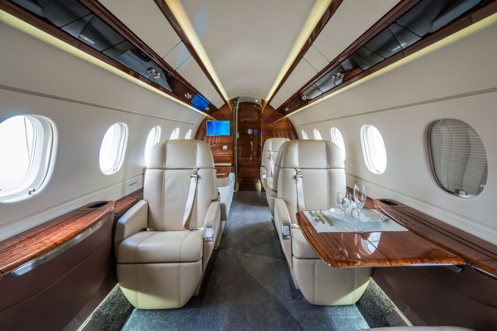 Inside look of a luxurious private plane